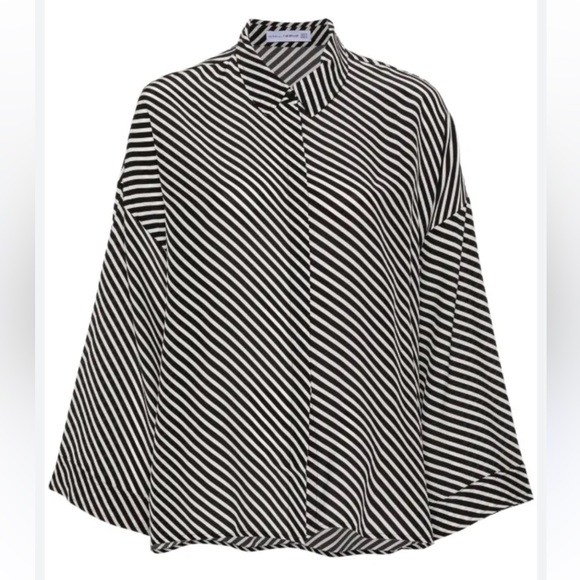Faithfull the Brand Tops - Faithfull The Brand Amici Silk Shirt in Color Toscano Stripe Black